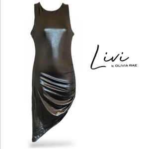 Livi by Olivia Rae Metallic Sleeveless Asymmetric Side Ruched Dress
